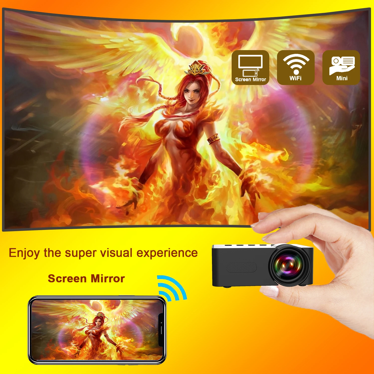 Proiettore YT100 Mini proiettore portatile di alta qualitĂ proiettore da campeggio all\'aperto Smartphone Mirroring Wireless supportato Home Theater
