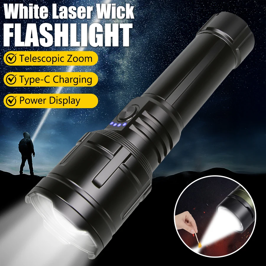 

Super Bright LED Flashlight USB Rechargeable Torch High Power Lantern with Burning Glass for Outdoor Camping Emergency Explore