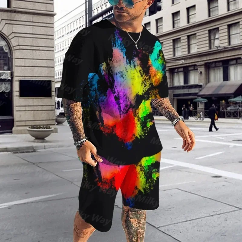 2024 Summer New Hip Hop Rapper 3D Digital Printing Men and Women Same Loose Fashion Personality Trend Street Suit Two-piece Set