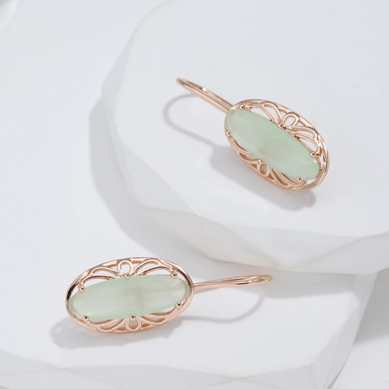Kienl Hot 585 Rose Gold Color Vintage Long Earring for Women Unique Green Natural Zircon Accessories High Quality Daily Jewelry