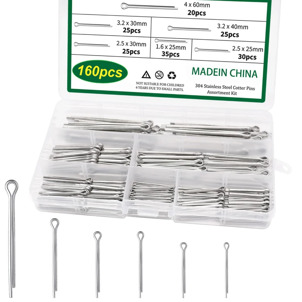 

160pcs Open Pins U-shaped Pin Set 304 Stainless Steel GB91 Latch Pins O-shaped Pin M1.6 M2.5 M4 Hardware Fasteners Pins