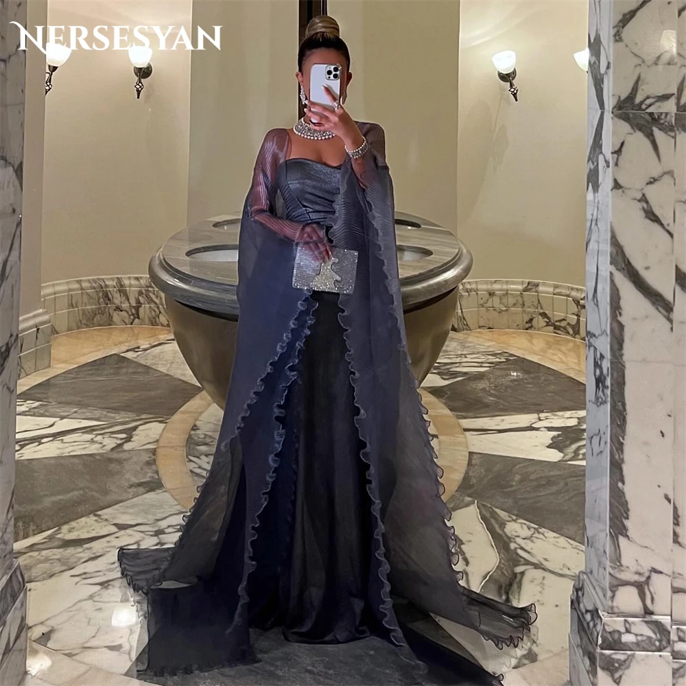 Nersesyan Whorl Tulle Dubai Shiny Formal Evening Dresses Mermaid Off Shoulder Flare Sleeves فساتين السهرة Occasional Party Gowns