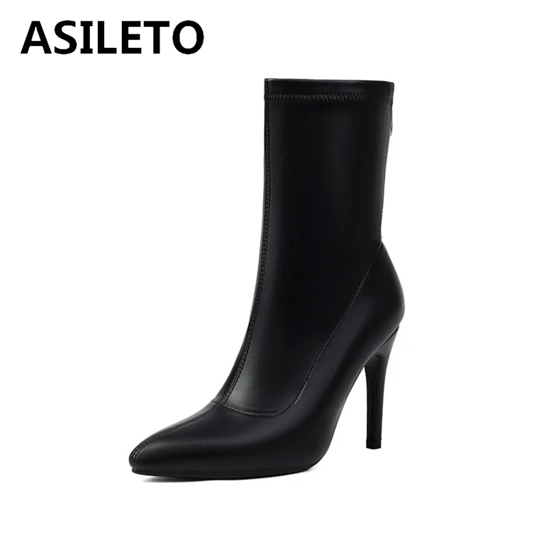 ASILETO Fashion 10cm stivaletti in ecopelle con tacco a spillo autunno scarpe antiscivolo taglia grande 45 46 47 48 US17 argento