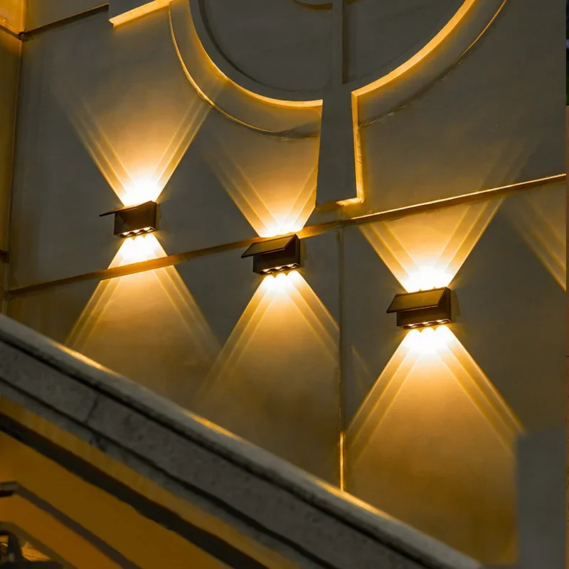 

Солнечный уличный настенный светильник вверх и вниз, светящийся настенный светильник, 4/6/8 светодиодов, водонепроницаемый двор, вилла, забор, сад, декоративный светильник