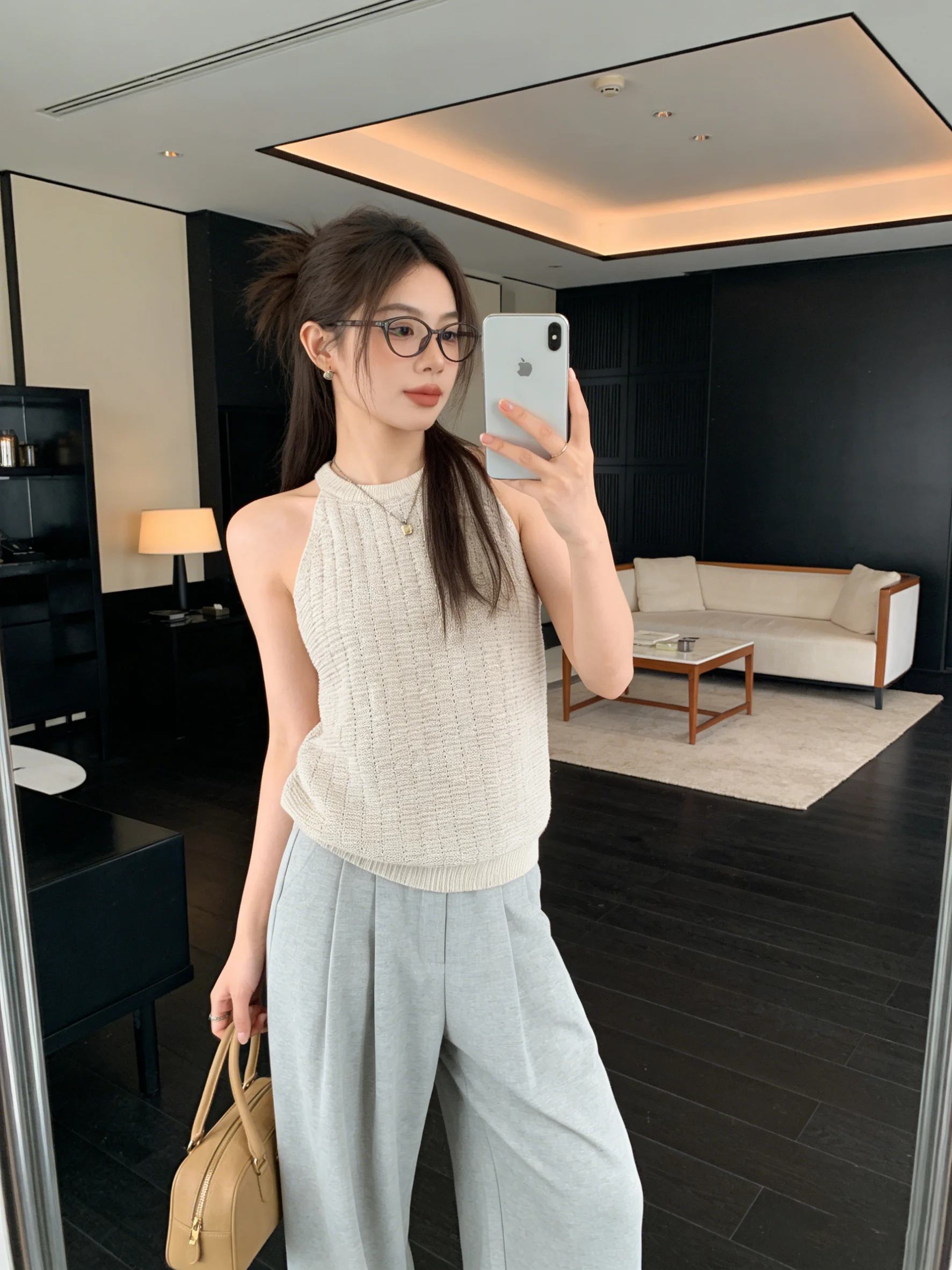 

Skin-friendly Knitted Neckline Vest Texture Summer New Style Slimming Sleeveless Top Outerwear for Women Breathable Short Length