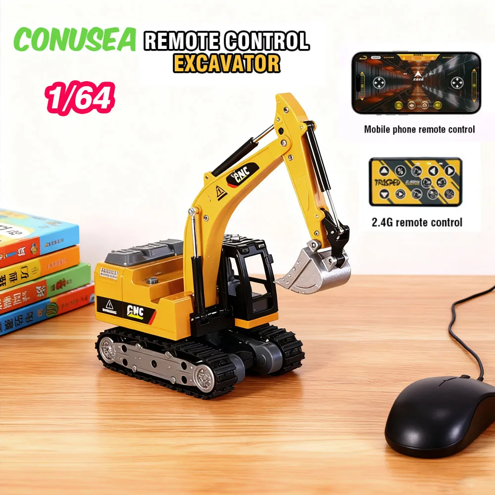 

1/64 Mini Excavator Alloy Rc Crawler Desktop Remote Control Car Engineering Vehicle Toy Truck Children Toys Boys Christmas Gifts