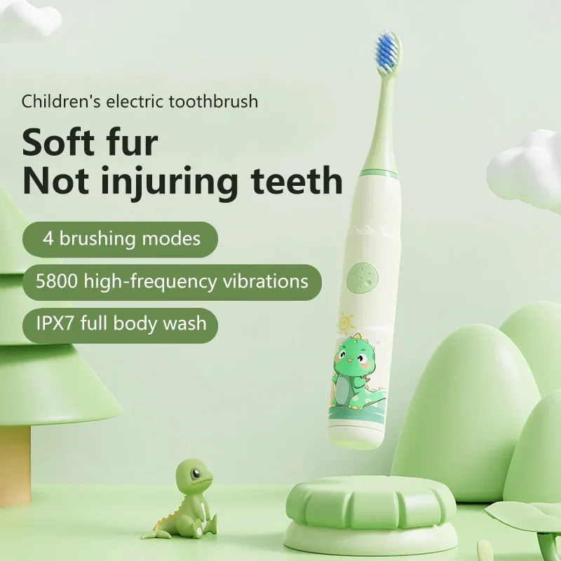 Children Sonic Electric Toothbrush IPX7 Waterproof Colorful Cartoon For Kid Use Soft Bristle Replaceable With Tooth Brush Heads