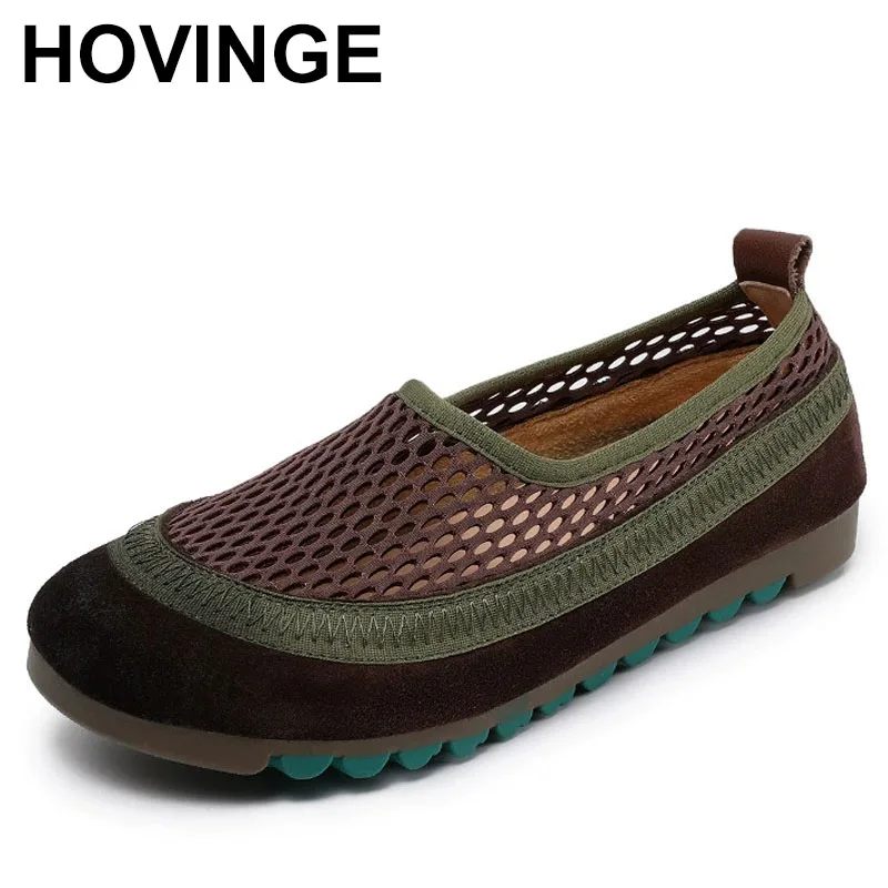 

Temperament Trendy Top Cow Mesh Flats Breathable and Comfortable Sandals Flat Soft Sole Travel Shoes Spring Summer