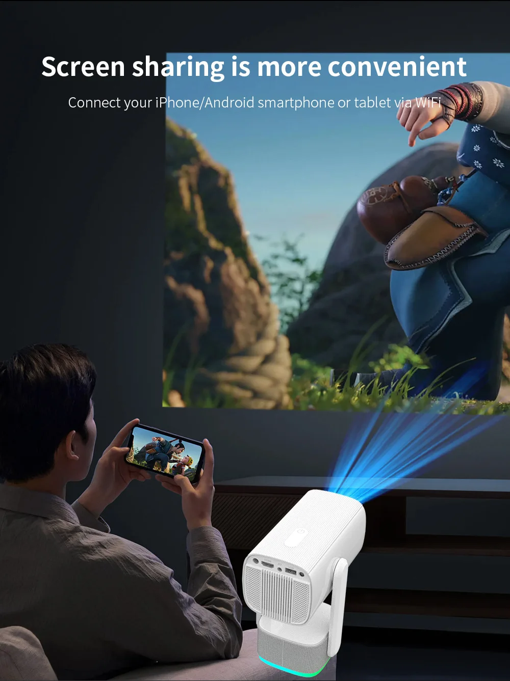 YYHC-Hot Selling  Smart Android Battery Projector Support Full HD 1080P Video Auto Focus and Auto Keystone Home Theater Projec