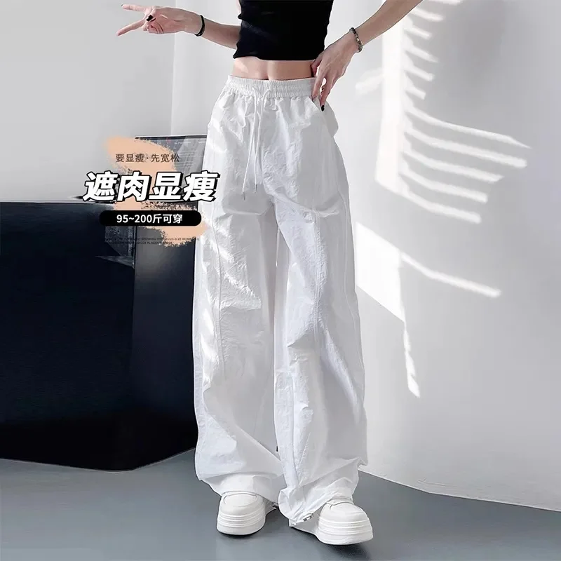 Summer Thin Pants 2026 New Summer Ice Silk Quick Drying Casual Pants Women Elastic High Waisted Straight Pants Large Size 4XL