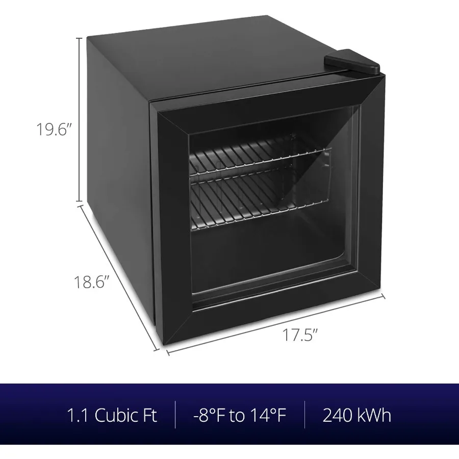 فريزر صغير مدمج مع باب عرض زجاجي للاستخدام المنزلي أو المكتب بسعة 1.1 قدم مكعب مع رفين قابلتين للإزالة وهادئ تستقيم F