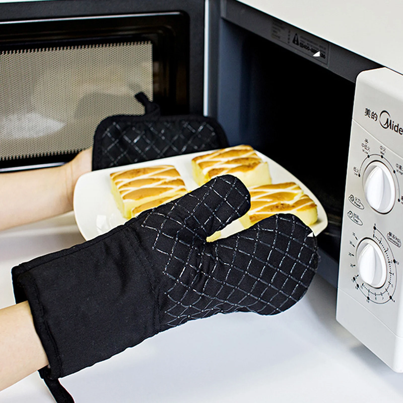 Barbecue Insulation Set Cooking Apron Mens Work Gloves Oven Mitts Pot Holders Silicone Cotton Hot Pads Women's