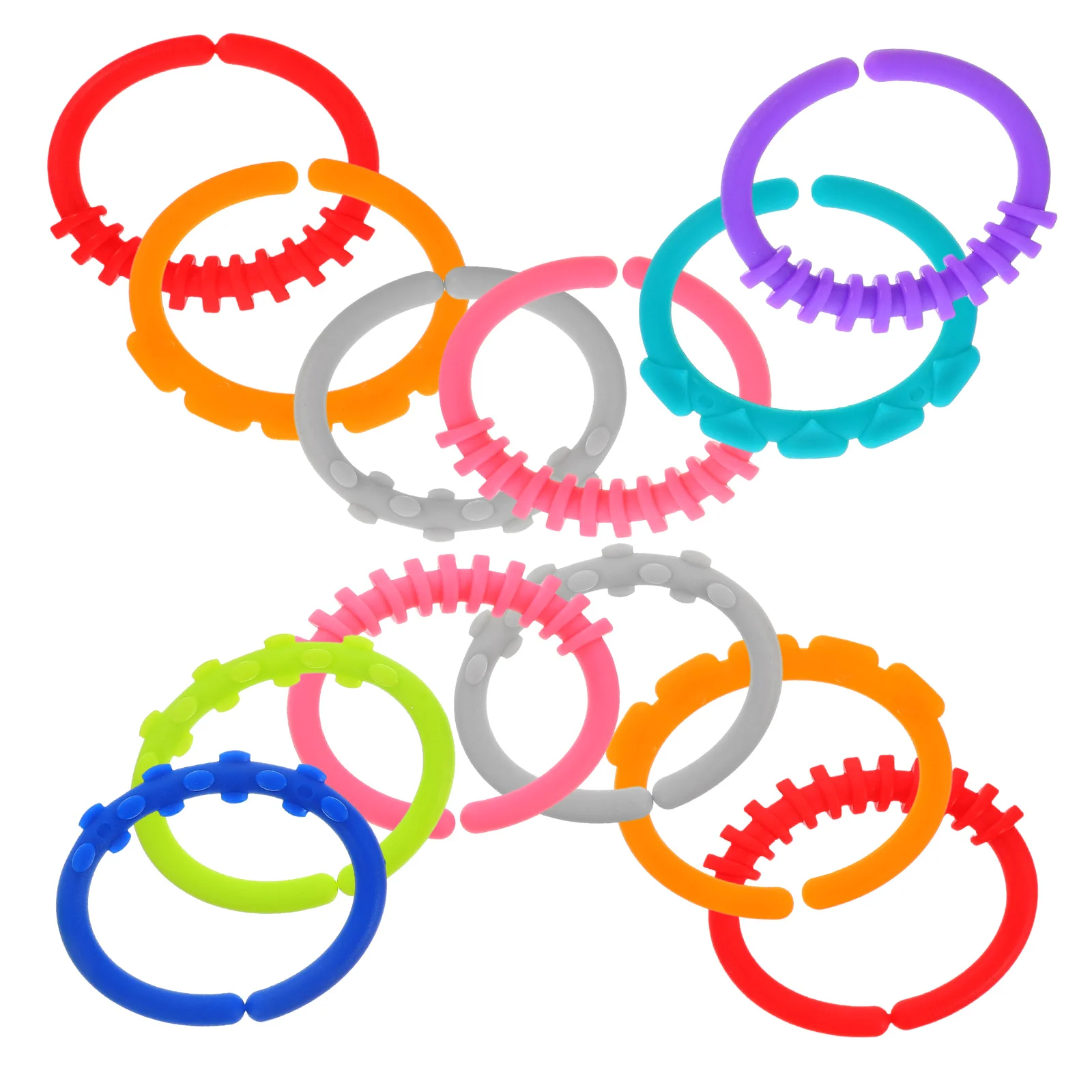 18 Pcs Finger Connecting Ring Baby Activity Toys Stroller Rubber for Staying Close Teether Rings Rattle