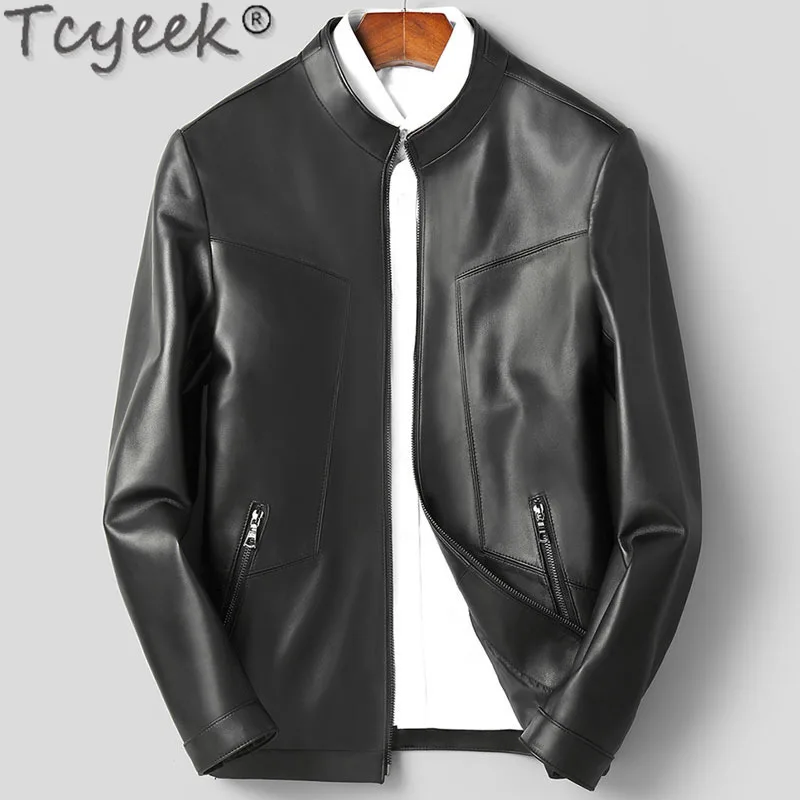 Tcyeek Genuine Leather Jacket for Men Casual Leather Coat Spring Autumn Sheepskin Coats Man Clothes Thin Style Casaco Masculino