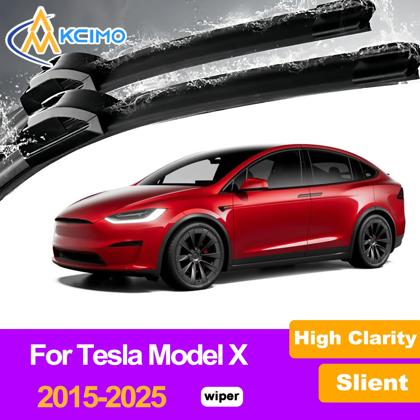 

Silent Black Front Wiper Blades Set for Tesla Tesla Model X 2015-2025 2016 Auto Windscreen Windshield Window Wiper Accessories