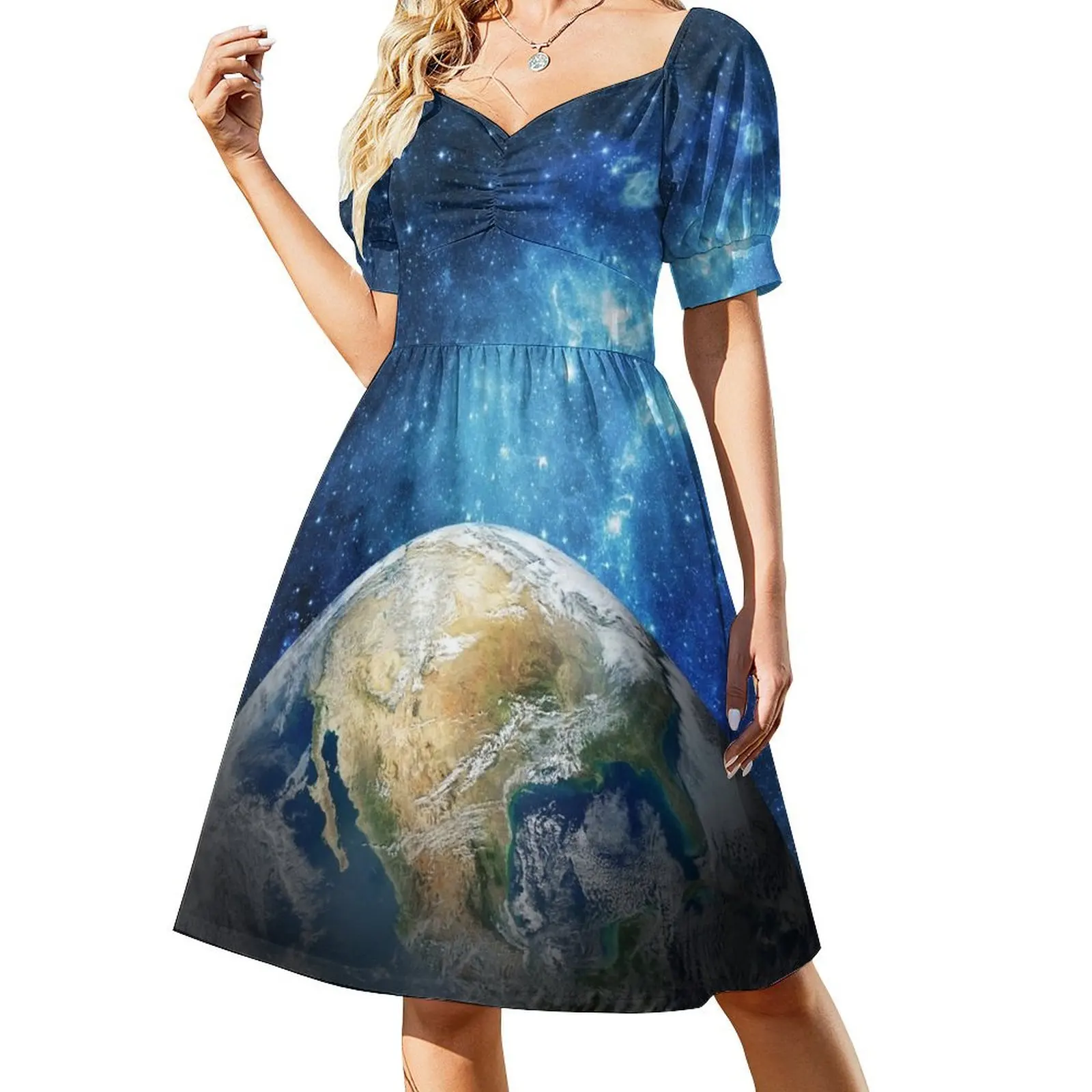 Planet Earth from Space theme. Short Sleeved Dress womens clothing Dress