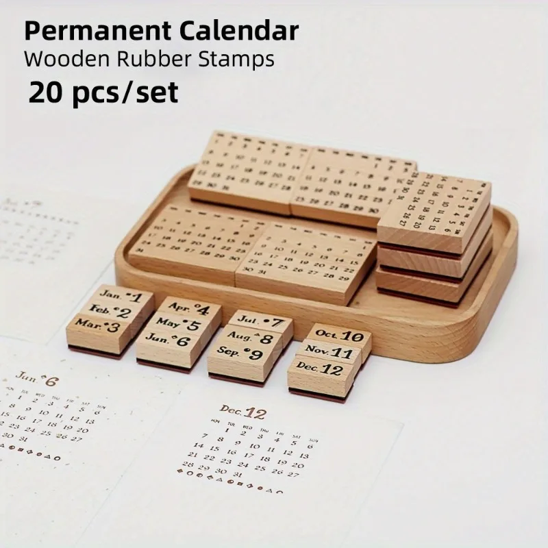20 Pc/set Permanent Calendar Wooden Rubber Stamps Scrapbooking Decoration Bullet Journaling DIY Craft Standard Stamp