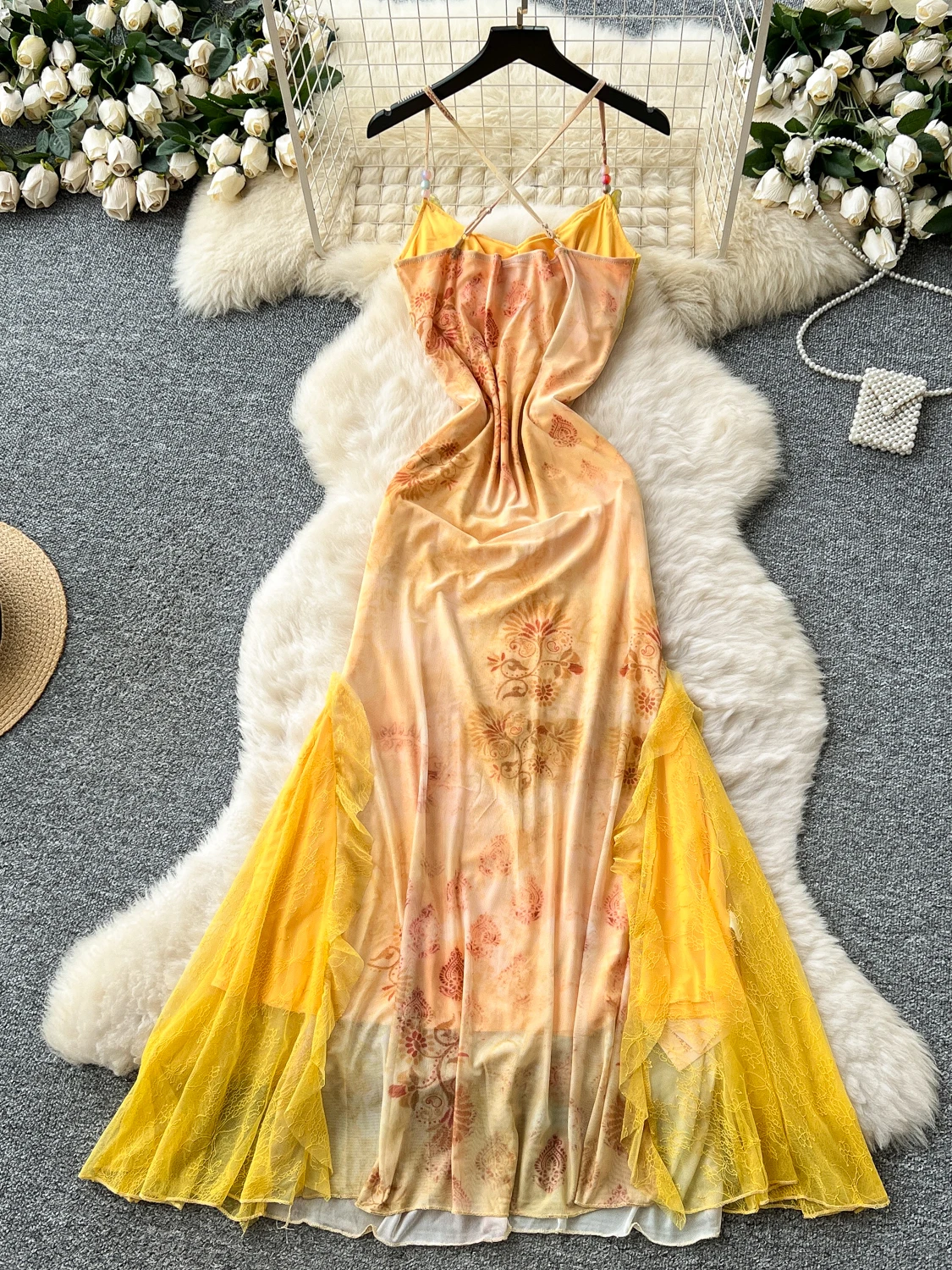 Vestido ter con Encaje para Vacaciones de Verano en la Playa, Vestido Casual de Estilo Coreano con Cintura Alta y Manga Co...