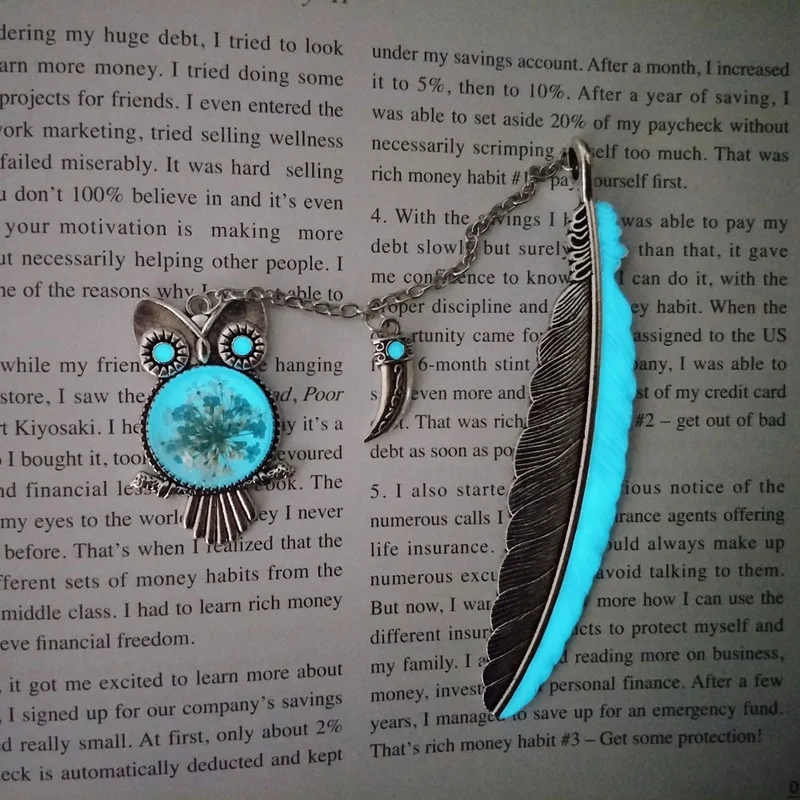 Bonito luminoso metal pena bookmarks coruja livro metal paginação marca papelaria estudante presente escola material de escritório