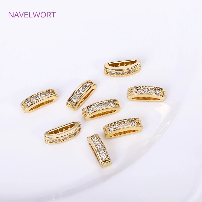 18K Gold Plated 2/3 Holes Pearl Jewelry Spacers Fittings,Beads Separator,Brass Inlaid Zircon Beading Components,DIY Accessories