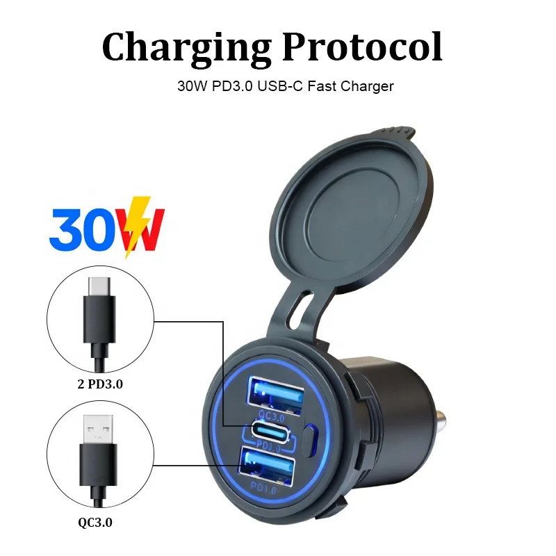مخصص جزءا لا يتجزأ من نوعين C Pd وواحد Usb Qc 12 فولت 24 فولت Usb شواحن المحمول شاحن مَقْبِس مخرج للحافلة مدرب سكوتر كهربائي