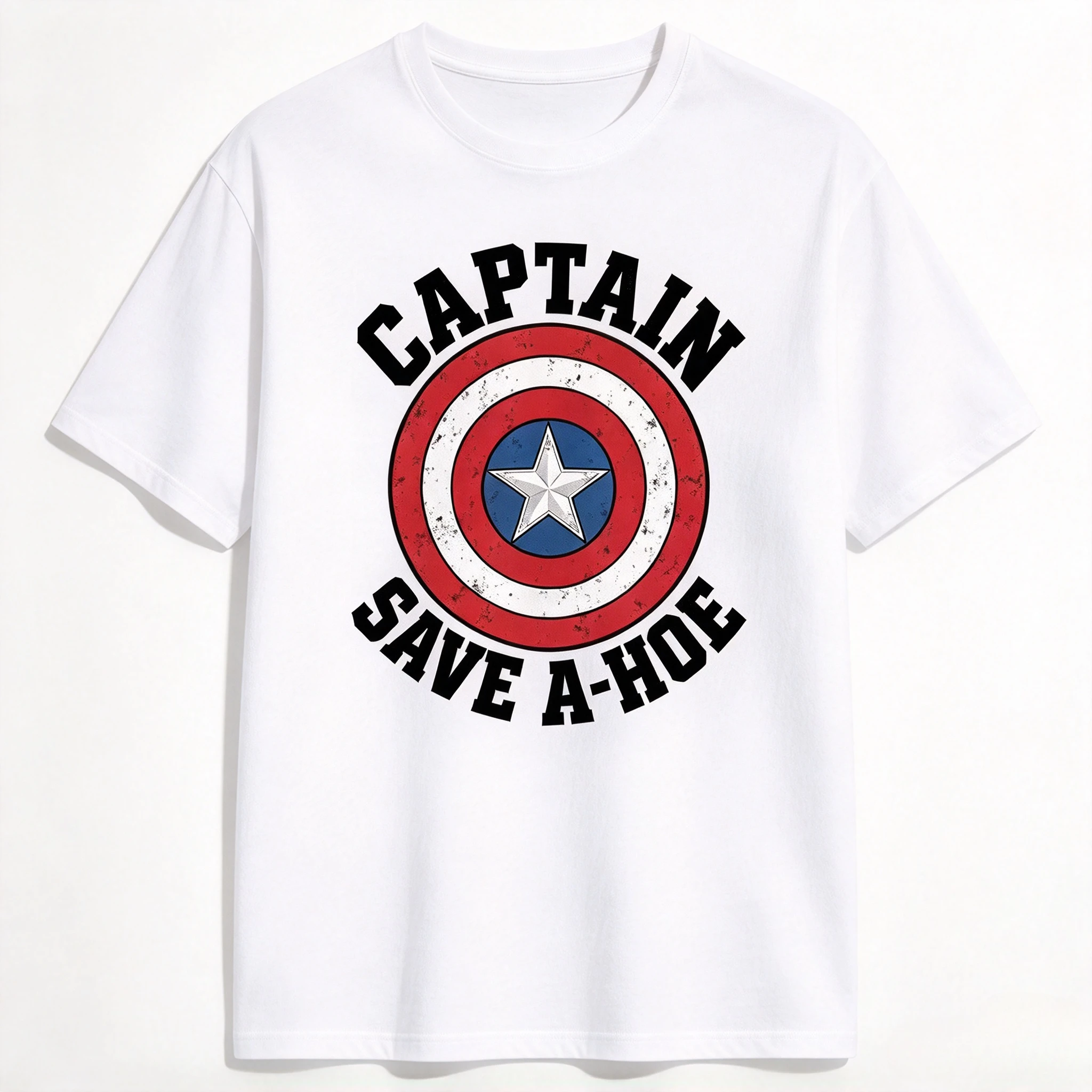 Captain Save A-Hoe T-Shirt Vintage Distressed Shield Meme Unisex Men Women and Kids Tee Vintage Y2K Streetwear Graphic Top