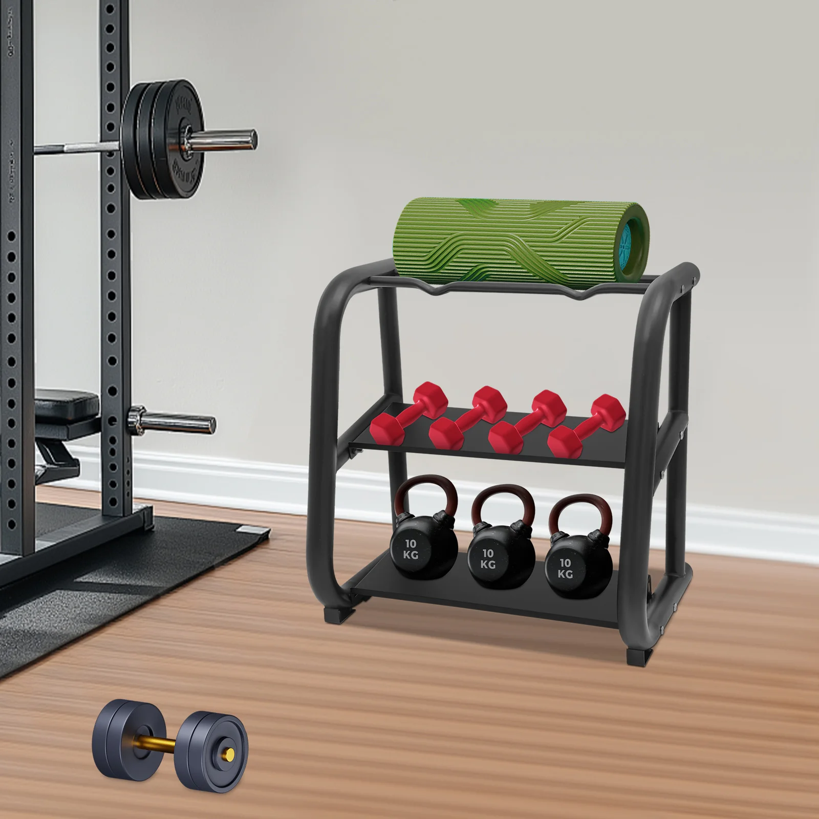 Kettlebell Hantel-Aufbewahrungsregal, robust, 220 lbs, multifunktionaler Gewichtsständer für Heim-Fitnessstudio, Fitnessgeräte, Organizer