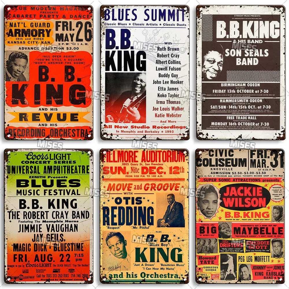 MISES KING OF THE BLUES B.B. King Metal Poster Classic Metal Sign Wall Plate Home Garden Cafe Industrial Decor Old Metal Plaque