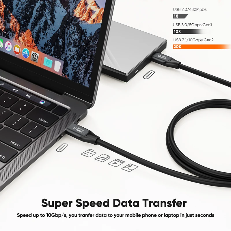 CableCreation 100W USB C a C Cable de datos USB 3.2 Gen2 de 10 Gbps, cable de carga rápida para Android Auto