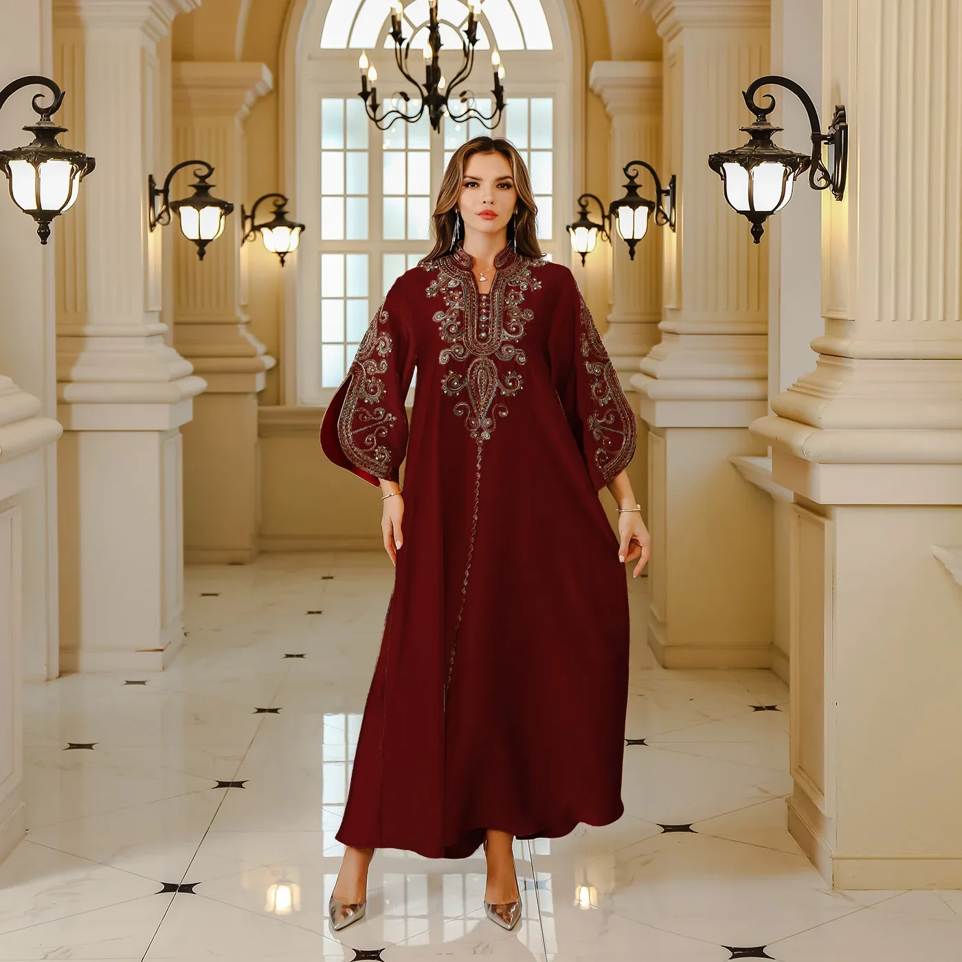 Femme Musulmane Jalabiya Beads Abayas Women Muslim Maxi Dress Embroidery Kaftan Islam Clothing Middle East Caftan Morocco Gown