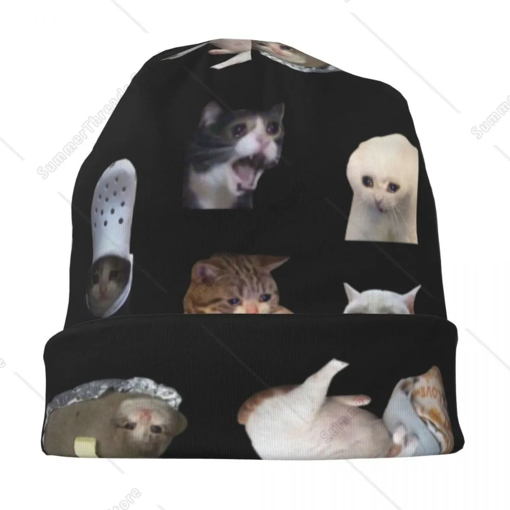 البكاء القط ميمي حزمة Skullies Beanies القبعات مضحك لطيف بارد للجنسين الشارع قبعات دافئة رئيس التفاف بونيه محبوك قبعة #2