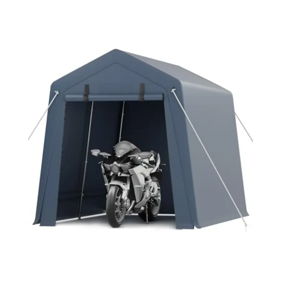 7x12 Feet Outdoor Storage Shelter Shed Carport with Roll-Up Ventilated Zipper Door and Windows, Waterproof Portable Garage, Hea