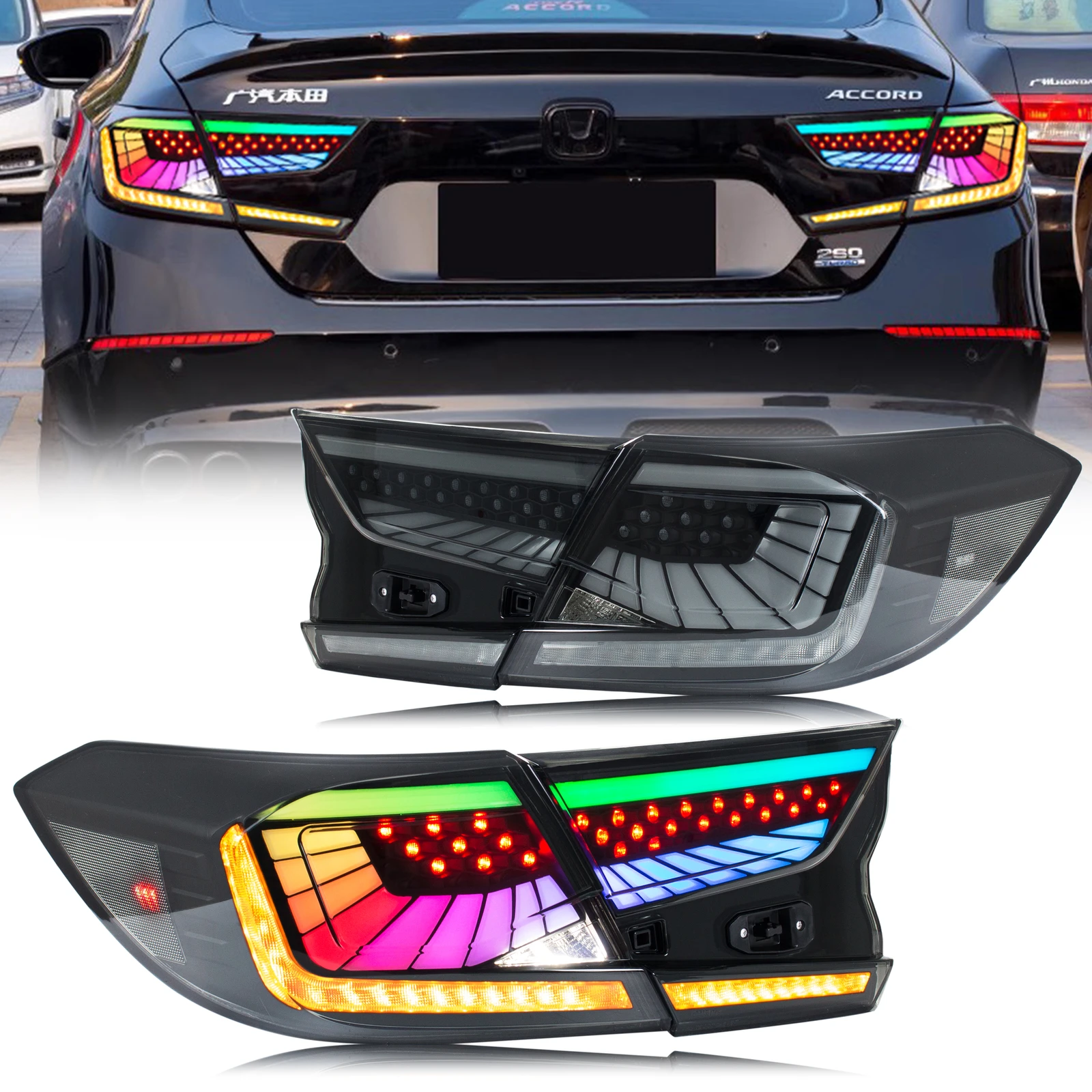 

RGB LED Tail Lights Assembly For Honda Accord 10Th Gen 2018-2022 Animation Sequential Turn Signal Trunk Rear Brake Lamps