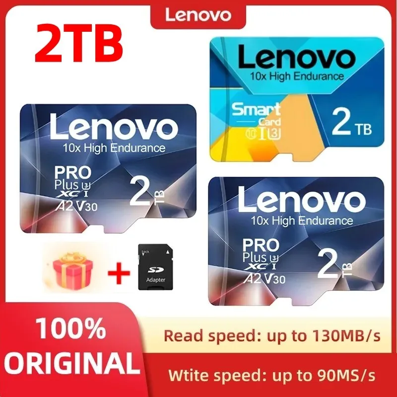 Cartão de Memória de Alta Velocidade Lenovo com Adaptador, V60, U3, TF, Câmera, Smartphone, Novo, 2TB, 512GB, 1TB, 256GB, 128GB