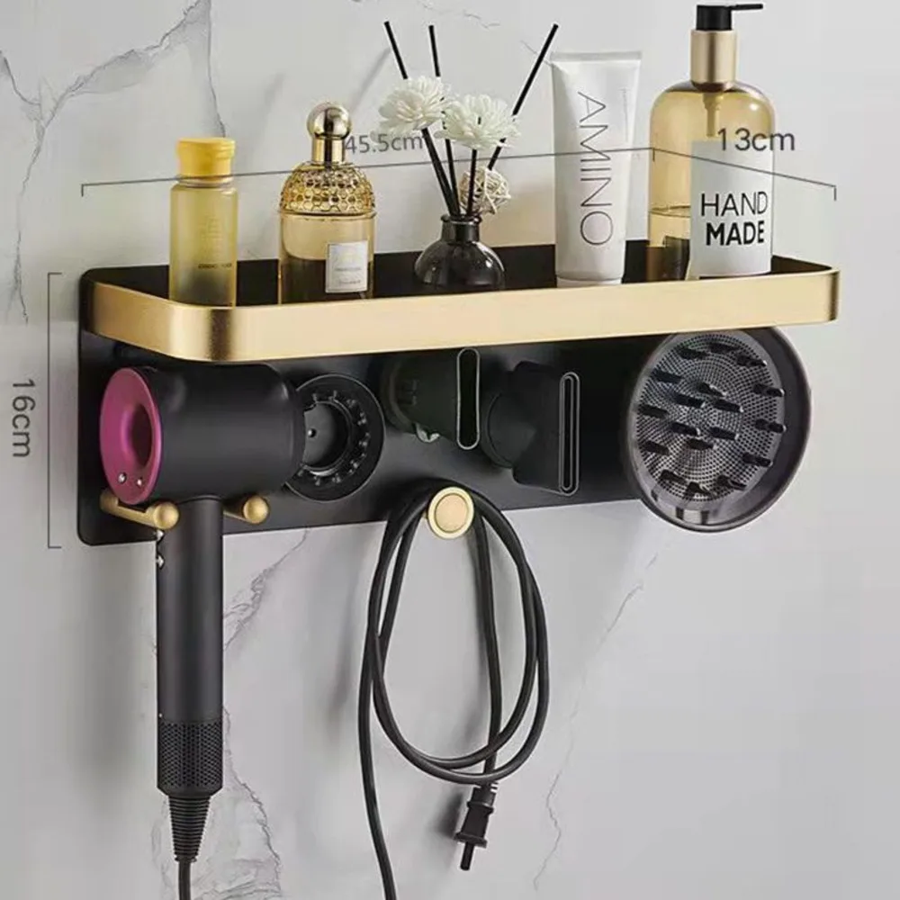 Bathroom Hair Dryer Storage Holder Supersonic Hair Dryer Bracket Wall Mount With Storage Shelf Hair Wide Tooth Comb