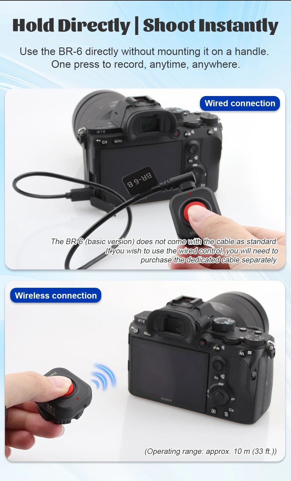 BR6 Käfiggriff-Tastenfernbedienung für Videoaufnahmen für Sony A1 A9 Z200 NX800 A7V ZVE10; Für Canon Nikon Fujifilm Olympus Pentax – Detail 7