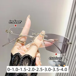 Advanced Photosensitive Color Changing Glasses Anti Blue Light Flat Light Lens Women's Frameless High-definition Myopia Glasses