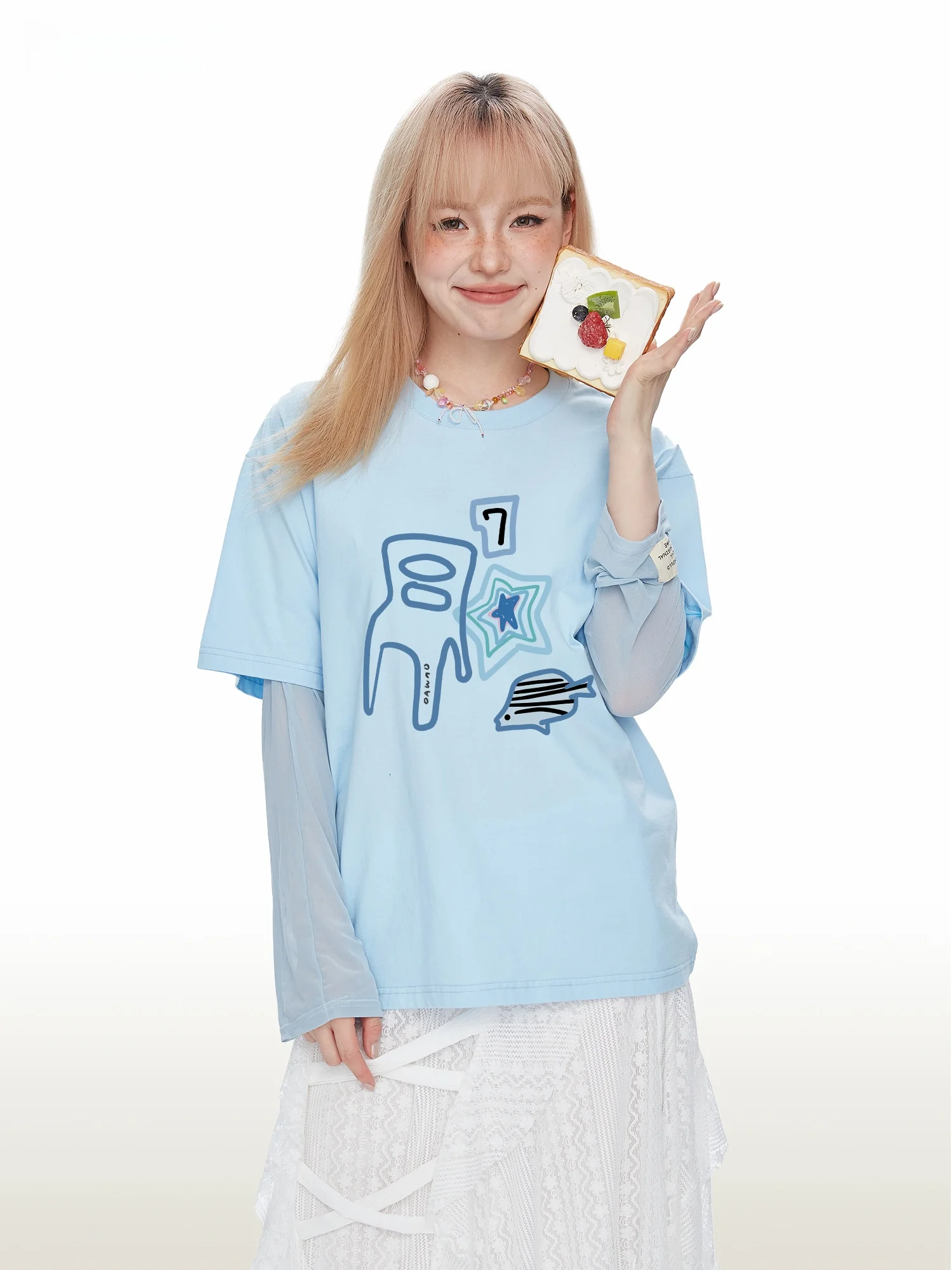 Hand-Drawn Cartoon Short-Sleeve T-Shirt Women's Loose Cotton Summer Couple's Half Sleeve Top Fashionable Casual round Neck Tee