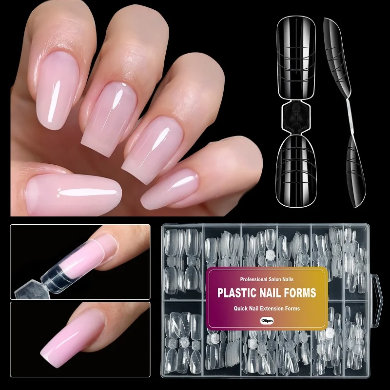 새로운 120개 네일 듀얼 폼 아크릴 퀵 빌딩 젤 몰드 인조 손톱 팁 풀 커버 연장 탑 폼 네일 몰드