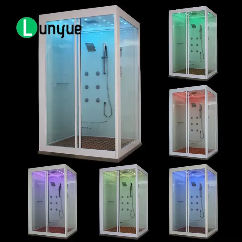 Modern Luxury Square Steam Shower Room Frameless Sliding Door White Acrylic Seat Tempered Glass Wall Mounted Aluminum