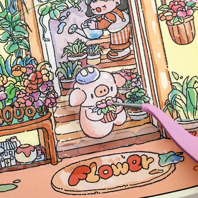 4Set Cute Cartoon 3D Sticker Diy Miniature Scene Landscaping Stickers Stacking Pasting Stickers Hand Account Stickers Gifts