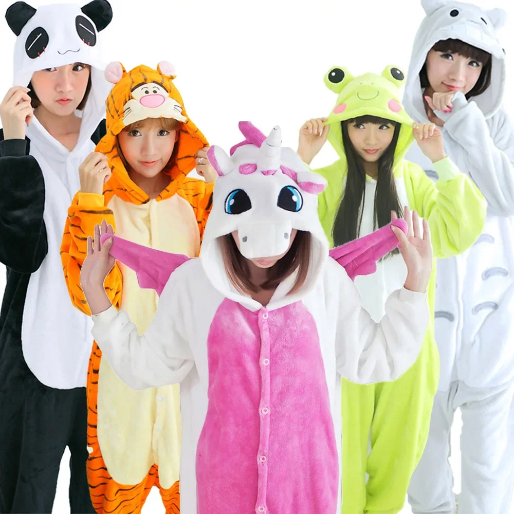 Funny Unicorn Onesies Panda Frog Adults Women Men Anime Pajamas Flannel Cartoon Cosplay Onesie Homewear Jumpsuit