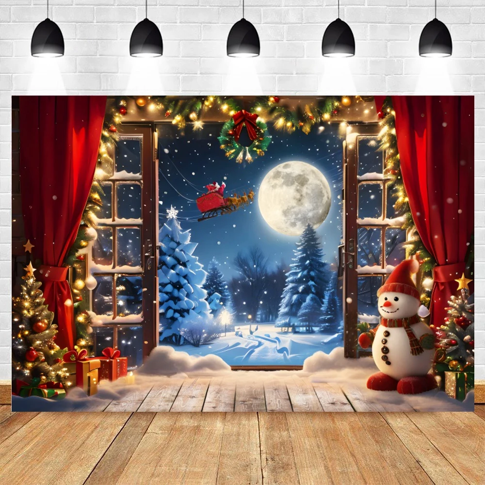 Christmas Backdrop for Photography 2024 Xmas Tree Party Gifts Fireplace Room Window Toy Baby Family Photography Background Decor