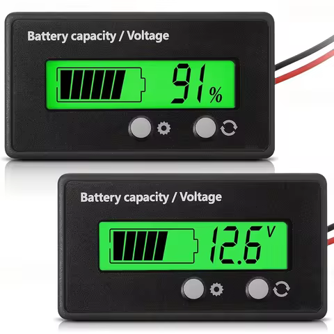 DC 12V 24V 36V 48V 72V Battery Capacity Voltage Meter with Alarm, Battery Capacity Gauge Indicator, Battery Indicator Monitors