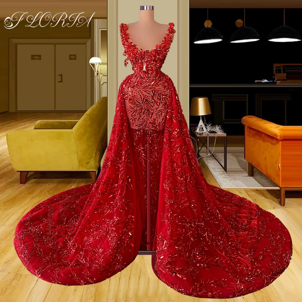 

Luxury Red Wedding Dress Detachable Train Vestido De Noiva Princesa Beading Sequin Bride Dresses Custom Made Robe De Mariage