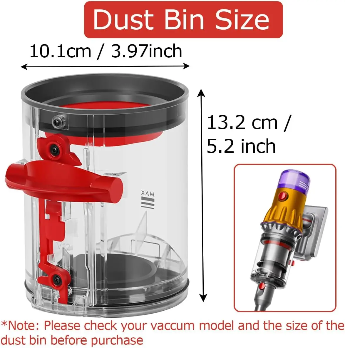Dust Bin For Dyson V12 Detect Slim, V10Digital Slim, SV18 SV20 SV30 SV46 SV49 Cordless Vacuum Cleaner, Part No.965272-01