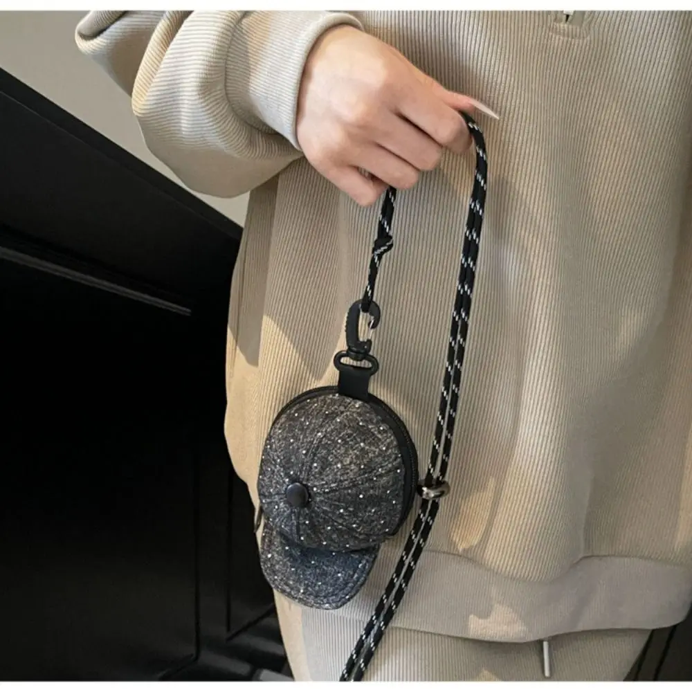 Denim Baseball Cap Crossbody Bag Earphone Storage Bag Harajuku Mini Hat Wallet Portable Korean Style Canvas Coin Purse Outdoor