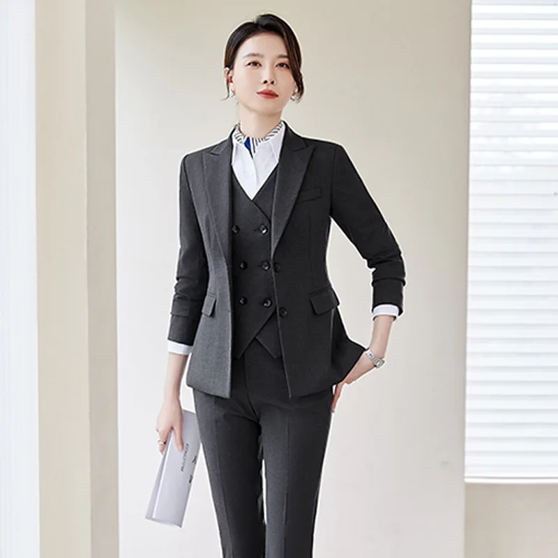 Blue Suit Women's Business Wear Business Workwear Formal Wear Business End Elegant Business Suit Vest Suit Three-Piece Suit