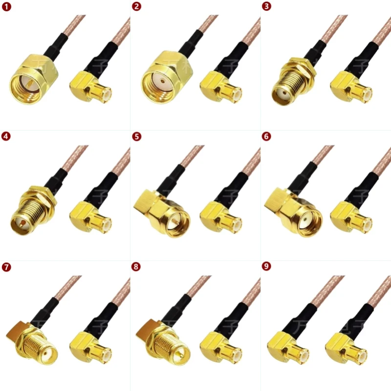 MCX Male To SMA RPSMA Right Angle Male Female Extension Conncetor Sma To Mcx Right Anlge Crimp for RG316 Pigtai Low Loss Cable