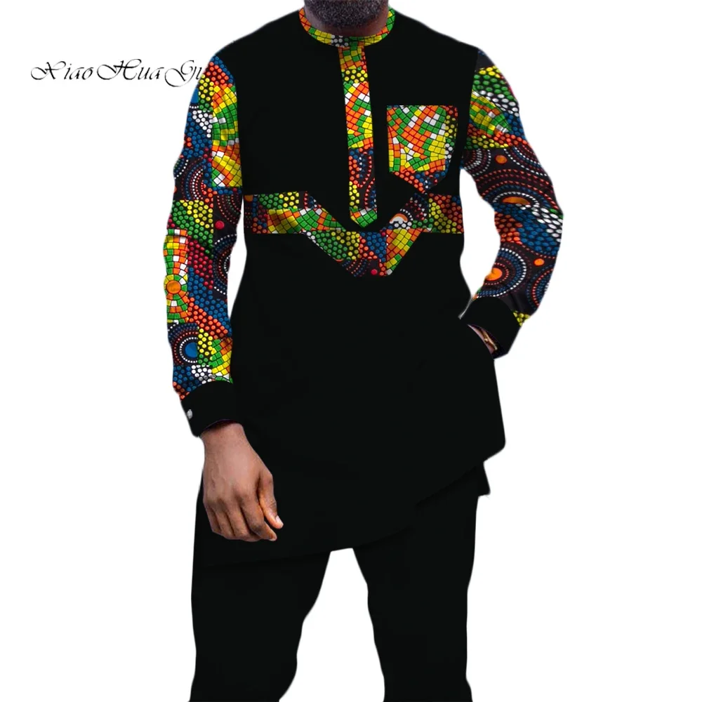 

2 Piece Set for Men African Clothing Autumn Long Sleeve Dashiki Shirts and Pant Set Fashion Cotton Wax Suit Outfits WYN457